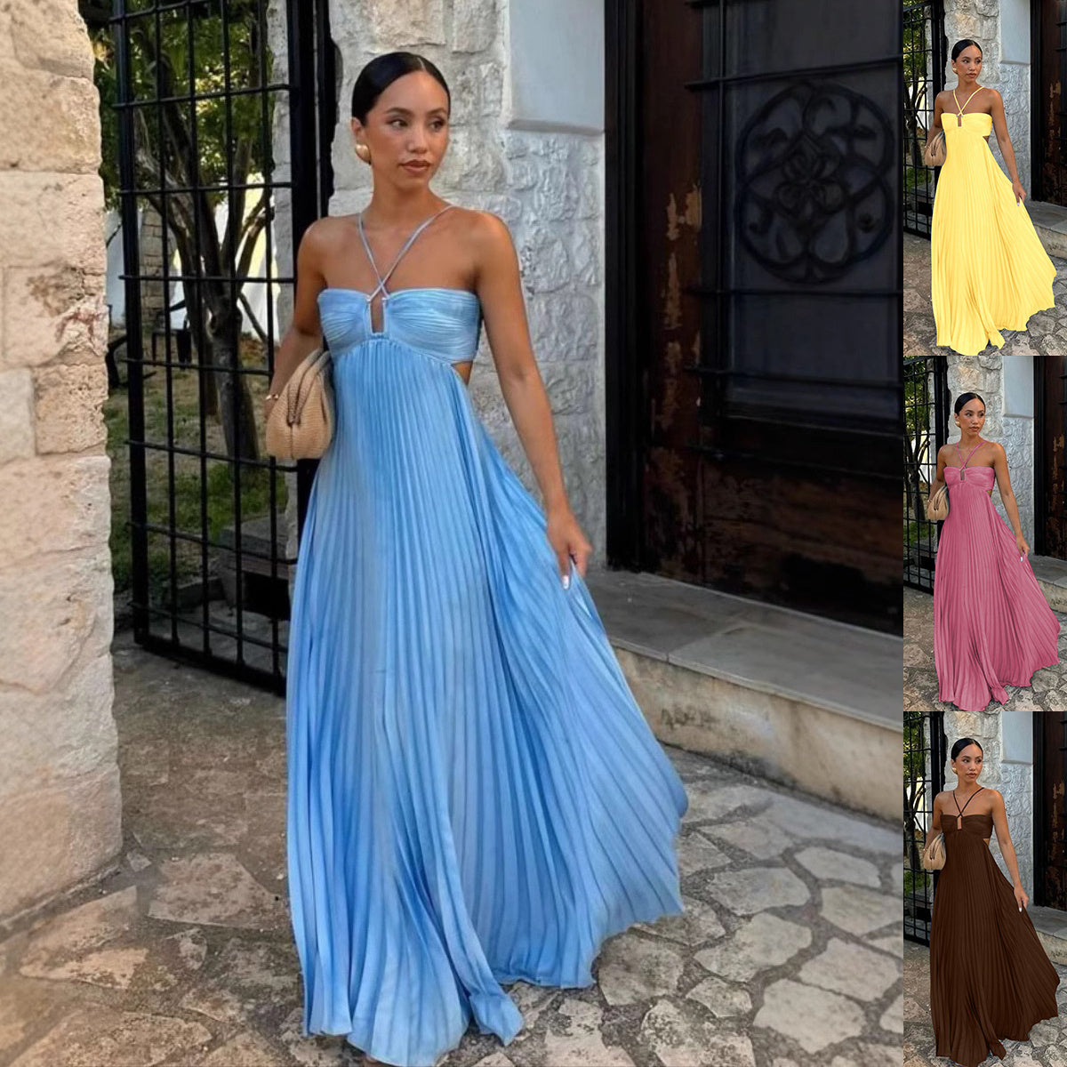 Robe longue plissée élégante