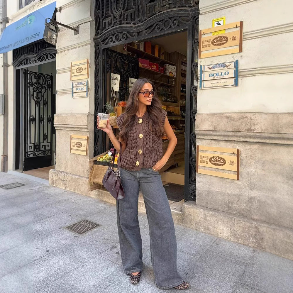 Gilet en maille chic à gros boutons