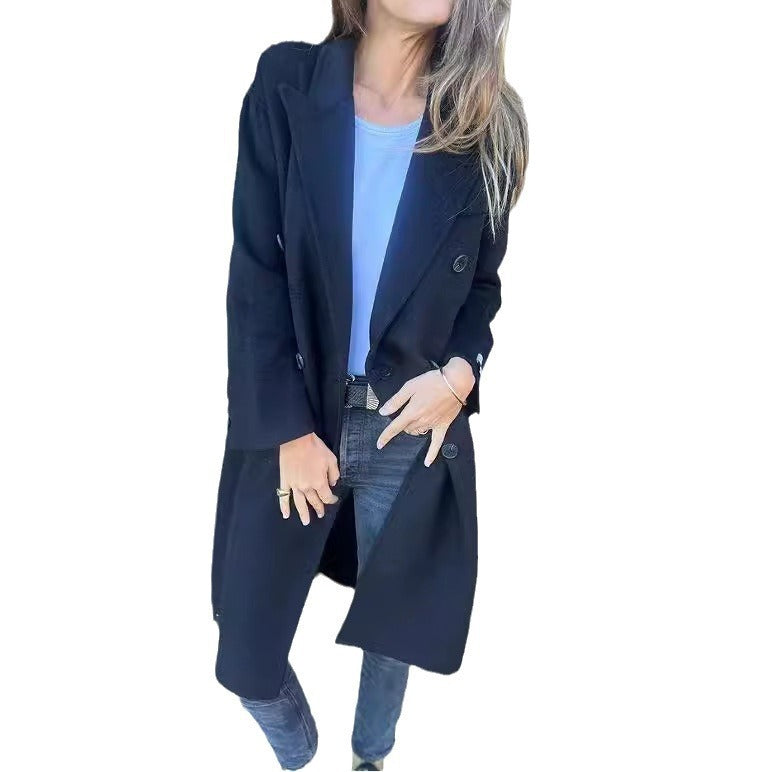 Manteau long élégant à double boutonnage